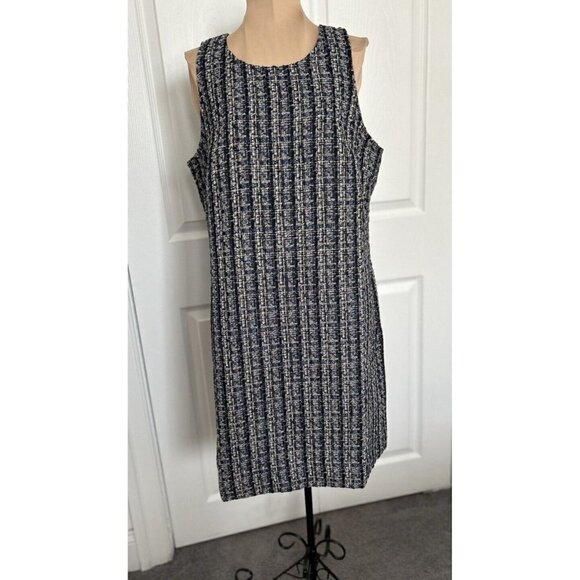 J.CREW Navy Tweed Round Neck Sleeveless Shift Dress Womens Size 8 - Picture 1 of 11